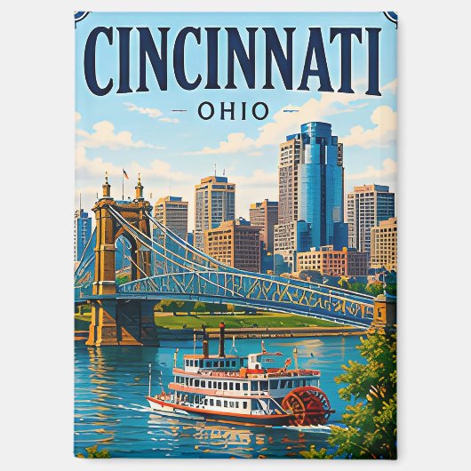 Aimant 🌉 Souvenir de vacances à Cincinnati Ohio Rive 🌉 (Recto)
