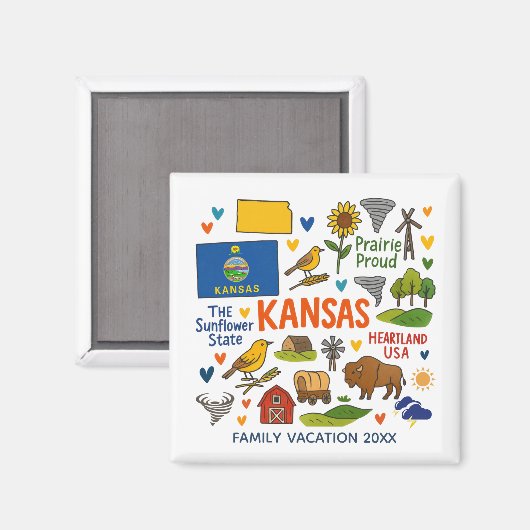 Aimant Souvenir personnalisé de voyage de famille au Kans (Recto/Verso)