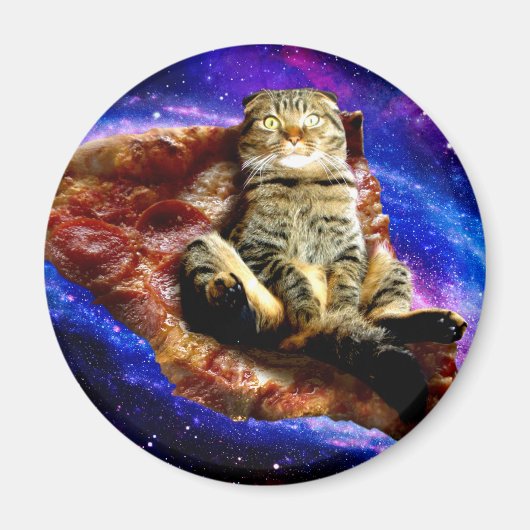 Aimant Space cat couché sur une pizza (Devant)