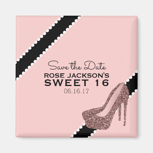 Aimant Sparkly Stiletto talon doux 16 Enregistrer la date (Devant)