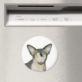 Aimant Sphynx Cat Ninja White Round (In Situ (Lave-vaisselle))