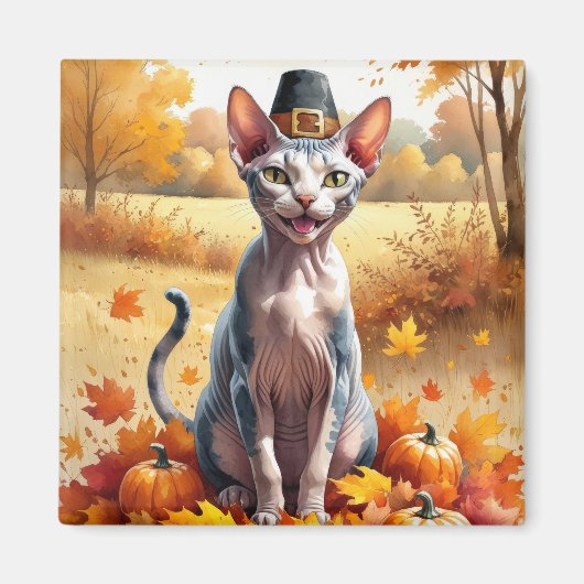 Aimant Sphynx Chat À L'Automne Quitte L'Art Thanksgiving (Devant)