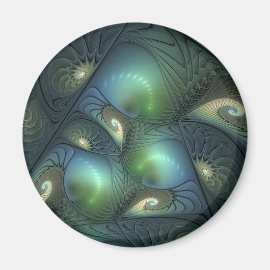 Aimant Spirales Turquoise Beige Vert Abstrait Fractal Art (Devant)