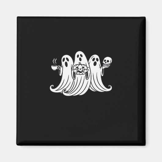 Aimant Spooky Coffee Sipping Pumpkin Holding (Devant)