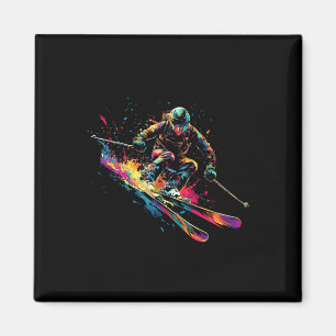 Aimant Sports d'hiver Alpin Peinture Éclaboussure Skieur