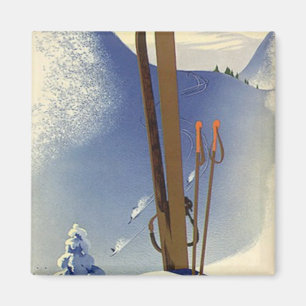 Aimant Sports d'hiver vintages - skis et pentes