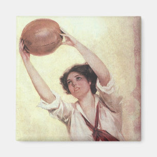 Aimant Sports vintages, Joueuse de basket-ball avec balle