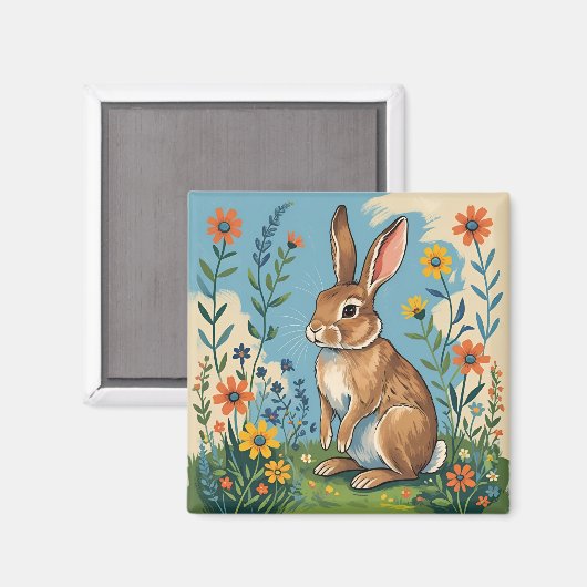 Aimant Spring Rabbit with Wildflowers (Recto/Verso)