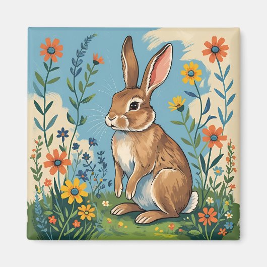 Aimant Spring Rabbit with Wildflowers (Devant)