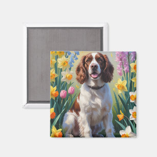Aimant Springer Spaniel Chien Fleurs de printemps Peintur