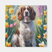 Aimant Springer Spaniel Chien Fleurs de printemps Peintur (Devant)