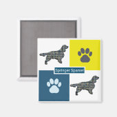 Aimant Springer Spaniel Chien Silhouette et Paw Y&B Grid (Recto/Verso)
