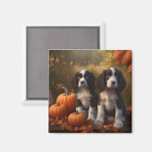 Aimant Springer Spaniel Chiot Automne Citrouille de plais (Recto/Verso)