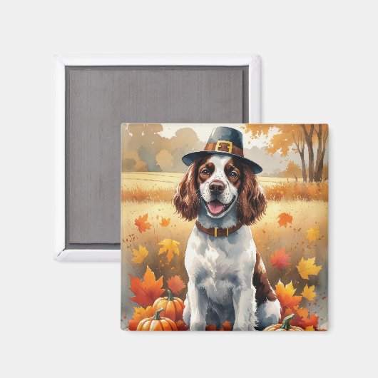 Aimant Springer Spaniel dans les feuilles d'automne, l'ar (Recto/Verso)