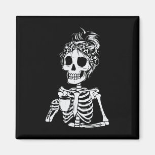 Aimant Squelette Boire Café Crâne Drôle Halloween Femme