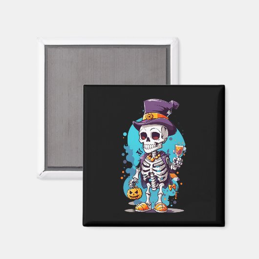 Aimant Squelette cool dans un Halloween de chapeau haut d (Recto/Verso)