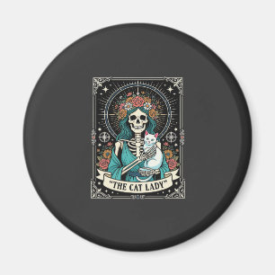 Aimant Squelette de Dame aux Chats Tarot Floral Gothique