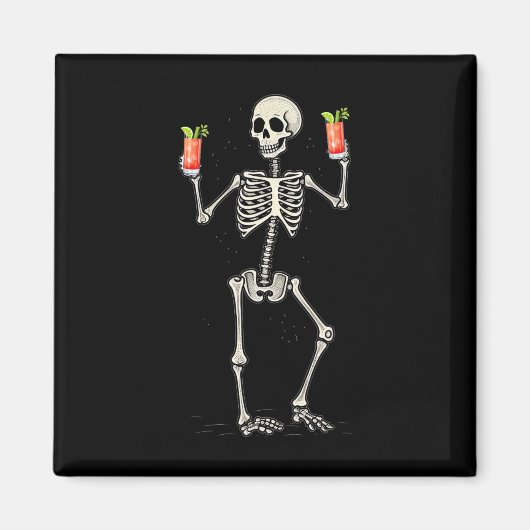 Aimant Squelette drôle d'Halloween buvant une queue de Ma (Devant)