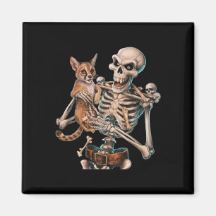 Aimant Squelette tenant un chat Crâne Kitty Halloween Hom