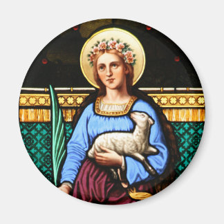 Aimant St Agnes de Rome, tenant agneau et feuille de palm