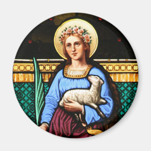 Aimant St Agnès de Rome, tenant l'agneau et la palmette