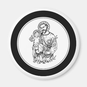 Aimant St. Joseph Priez Pour Nous Noir, Blanc, Catholiqu