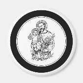 Aimant St Joseph Priez pour nous Noir, Blanc, Catholique (Devant)