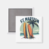 Aimant St. Marteen – Surfboards et plage rétro (Recto/Verso)
