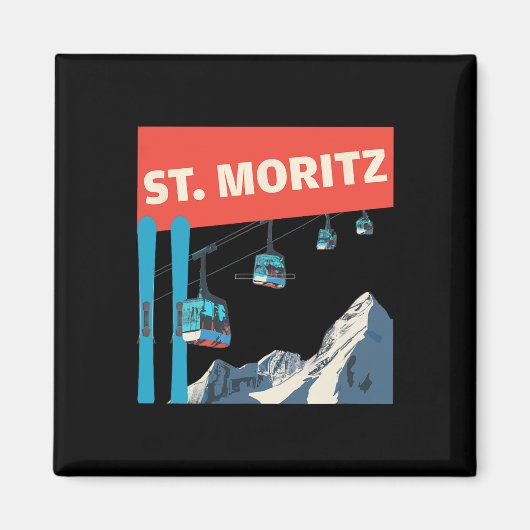 Aimant St. Moritz Skiing - Retro St. Moritz Ski (Devant)