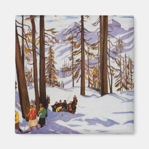 Aimant St. Moritz Vintage Skiers Élégance Alpine Art