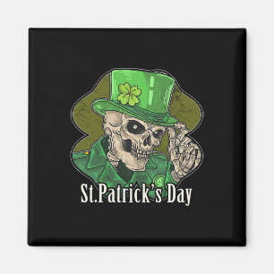 Aimant St Patrick Day Skeleton Clover Fun Sarcastique