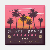 Aimant St. Pete Beach Floride Retro Sunset Palm Trees 80s (Devant)