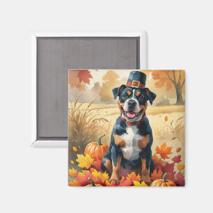 Aimant Staffordshire américain dans les feuilles d'automn