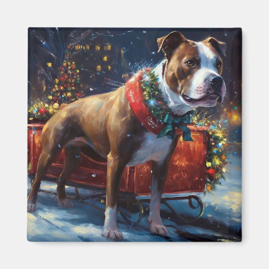 Aimant Staffordshire Bull Terrier Noël Festive (Devant)