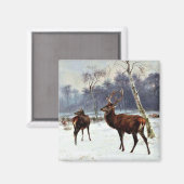 Aimant Stag and Doe dans un paysage enneigé (Recto/Verso)