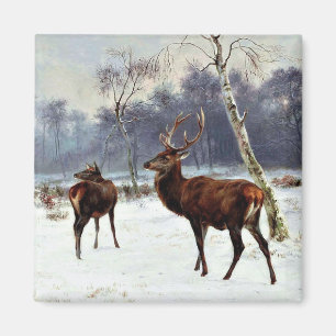 Aimant Stag and Doe dans un paysage enneigé