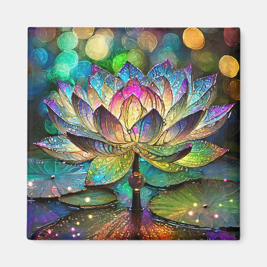 Aimant Stained Glass Vibrant Lotus Flower (Devant)