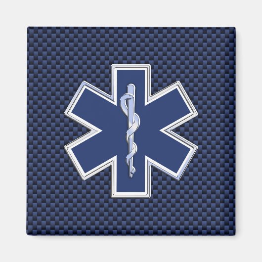 Aimant Star of Life Paramedic on Navy Blue Carbon Fiber (Devant)