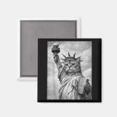 Aimant Statue de chat Liberté Drôle Liberté Chat Blanc No (Recto/Verso)