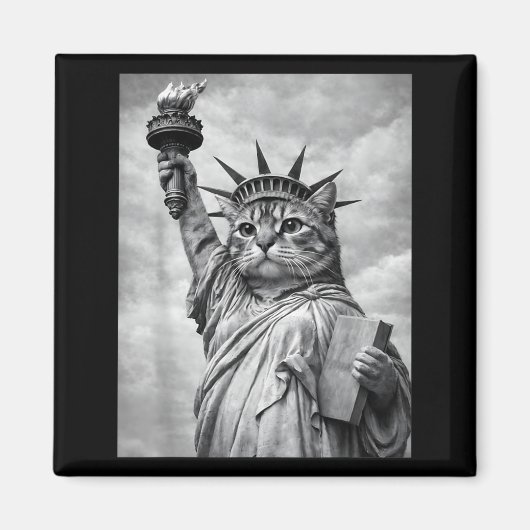 Aimant Statue de chat Liberté Drôle Liberté Chat Blanc No (Devant)