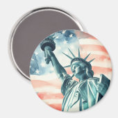 Aimant Statue de la Liberté à l'aquarelle avec drapeau am (Recto/Verso)