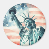 Aimant Statue de la Liberté à l'aquarelle avec drapeau am (Devant)