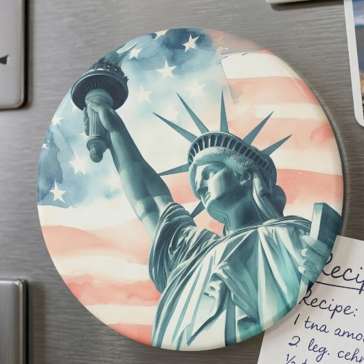Aimant Statue de la Liberté à l'aquarelle avec drapeau am