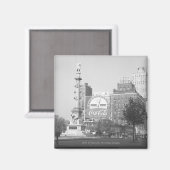 Aimant Statue sur American city carré B&W (Recto/Verso)