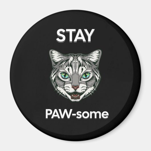 Aimant Stay Pawsome pun chat noir (Devant)