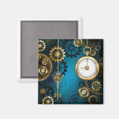 Aimant Steampunk Arrière - plan turquoise avec Gears (Recto/Verso)