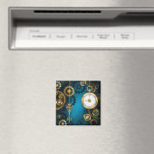 Aimant Steampunk Arrière - plan turquoise avec Gears (In Situ (Lave-vaisselle))