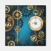 Aimant Steampunk Arrière - plan turquoise avec Gears (Devant)