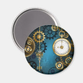 Aimant Steampunk Arrière - plan turquoise avec Gears (Recto/Verso)