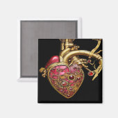 Aimant Steampunk Coeur Anatomique rubis et engrenages (Recto/Verso)